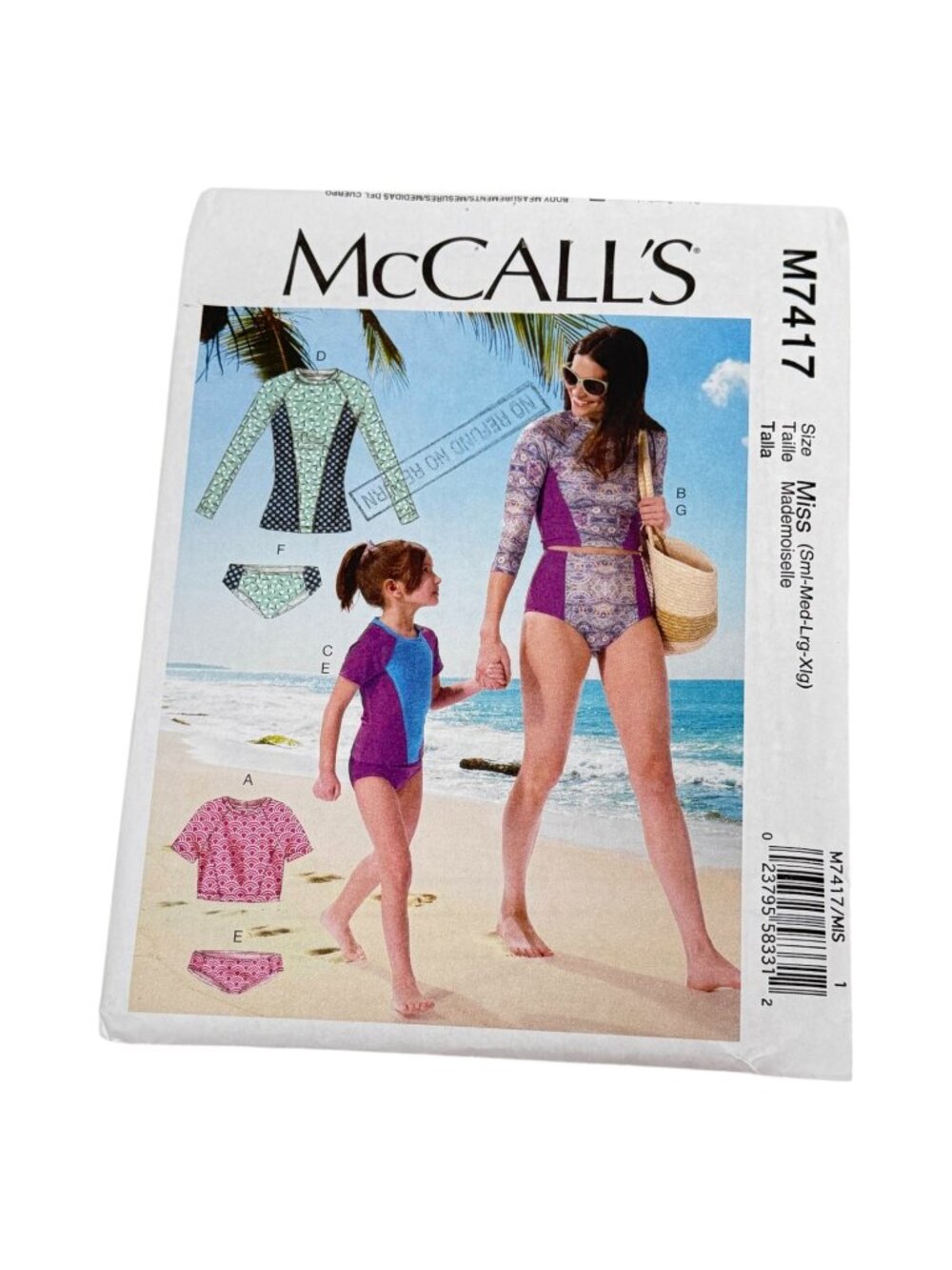 McCalls M7417 Sleeved Swimsuits Size S M L XL Sewing Pattern UNCUT Woman & Girl